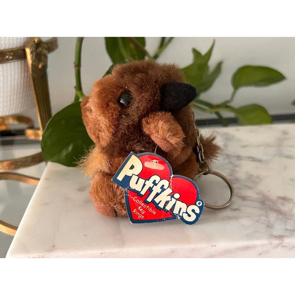 Vintage 1997 Puffkins Biff Buffalo Plush Keychain Swibco Brown Bison 6628-K